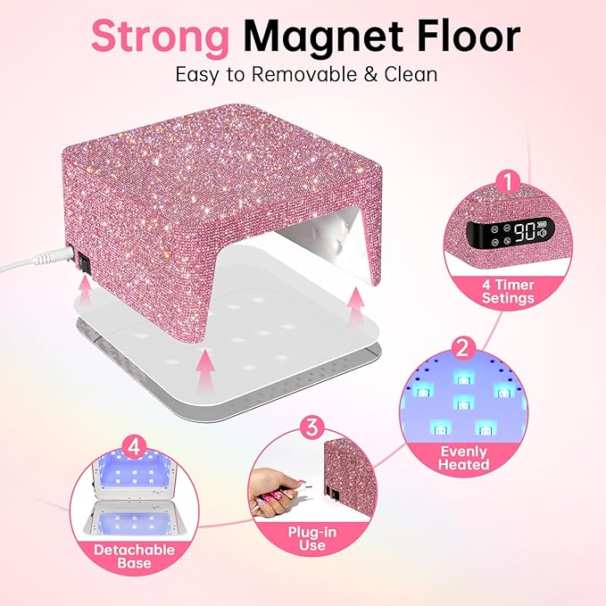 UV LED 96W Nail Lamp Professional Nail Dryer Sparkly Gel Polish Light with 4 Timer Setting Quick Dry Curing Lamp with Display Auto Sensor for Salon & Home Pink Diamond