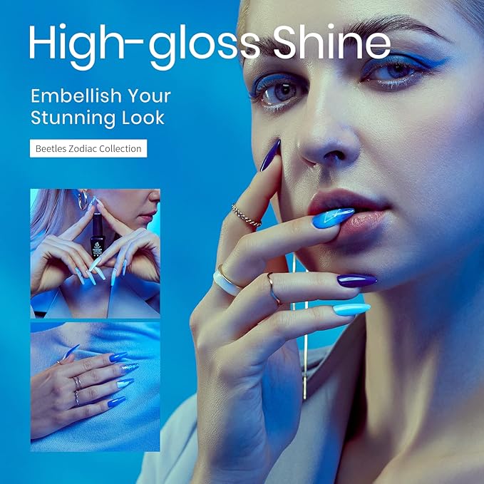 Beetles Blue Gel Nail Polish,6 Colors Baby Blue Glitter Aquarius Holy Water Collection Spring Summer Gel Polish Soak off Uv Led Lamp Nail Art Manicure Gifts for Women