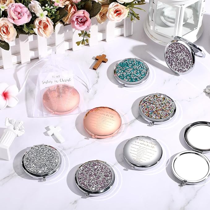 Geetery 10 Set Bulk Mothers Day Church Gifts Christian Compact Mirrors Bulk Sisters in Christ Pocket Mirrors Religious Faith Gifts for Women Mom Friend Bestie Niece Purses (Multicolor)
