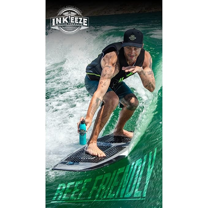 INK-EEZE Tattoo Sunscreen Spray SPF 50, UVA/UVB Blocking, Dries Clear, Ozone Reef Friendly, Vegan, Made in USA, Coconut, 6oz spray