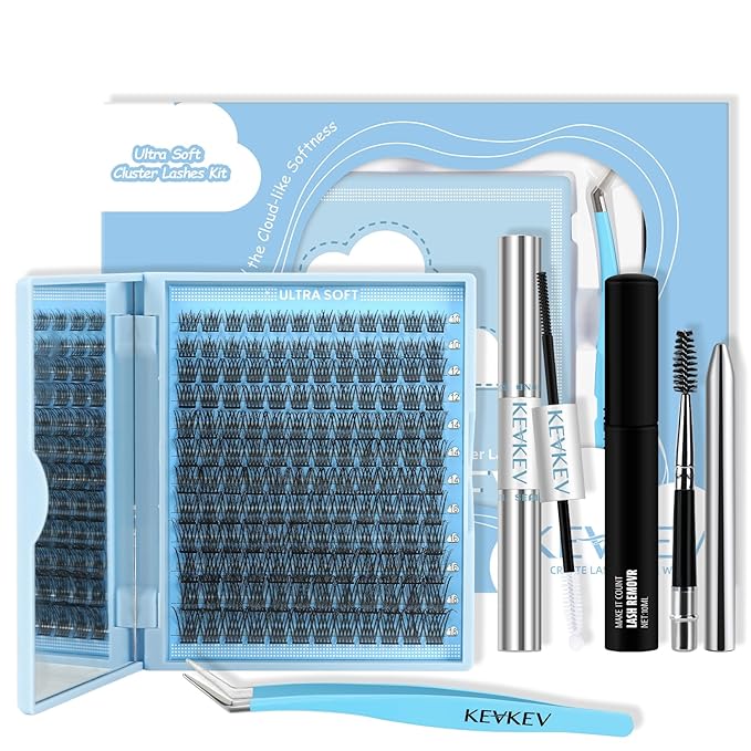 DIY Lash Extension Kit Lash Clusters 144Pcs 10-18mix Length Ultra Soft Lash Clusters Kit Lash Bond and Seal Lash Glue Lash Remover for DIY Eyelash Extensions(Marshmallow,D-10-18mix)