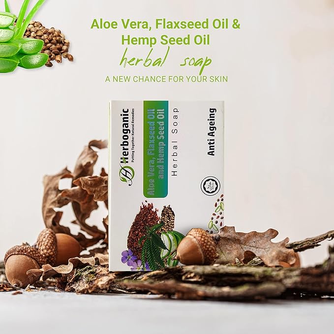 Aloe Vera, Flaxseed and Hemp seed oil Herbal Soap | Pack of 6 of 5oz soap Bar | Ideal for Men and Women, Soothing and Nourishing Soap for Moisturization