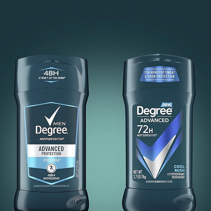 Degree Men Advanced Protection Antiperspirant Deodorant Cool Rush 4 count 72-Hour Sweat and Odor Protection Antiperspirant For Men With MotionSense Technology 2.7 oz