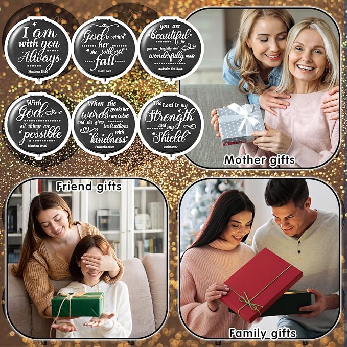 Thyle 12 Pcs Christian Compact Mirror Gifts for Women Bible Verse Bulk Hand Makeup Compact Purse Mirror Inspirational Religious Baptism Gift for Teacher Mother's Day Women Nurse(Black)