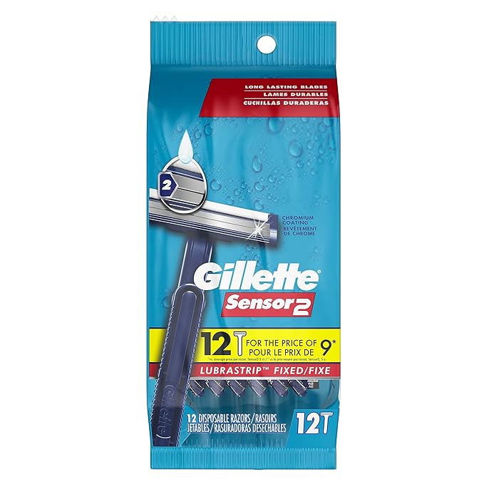 Gillette Sensor2 Fixed Men's Disposable Razor, 12 Count (Pack of 3)