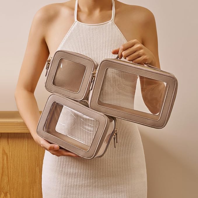 Mini Cosmetic Bag Clear Makeup Bag Small Travel Toiletry Bag with Zipper, Cute Car Cosmetic Case Transparent Makeup Pouch for Purse (Stone)