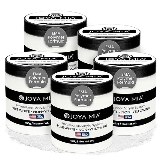 Joya Mia Acrylic Powder for Nails, MMA-Free, Super Adhesion Professional Powder for Flawless & Long-Lasting Nail Enhancements, Easy Application, Vibrant & Stunning Colors - Pure White, 5 lbs