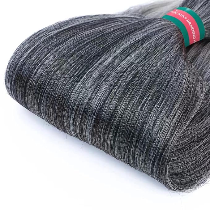 Pre-stretched Braiding Hair, Original Braid Hair Extensions, Hot Water Setting Crochet Hair Braids, Yaki Texture Easy Braiding Hair(28''-8packs, 1b/silver)