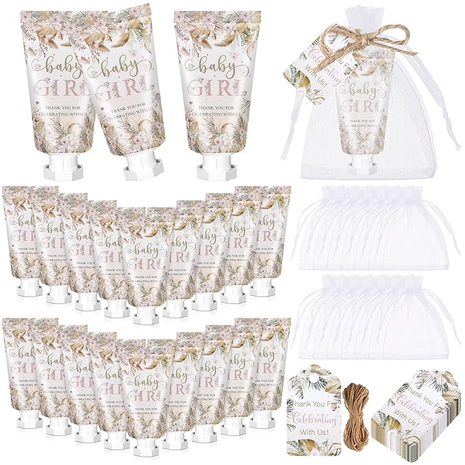 48 Sets Boho Baby Shower Hand Cream Gifts Baby Shower Party Favors for Guests Baby Girl Hand Cream Gift Bulk Travel Size Hand Lotion Set for Guest