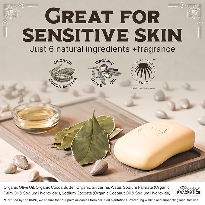 Carolina Castile Soap Vegan Castile Bar Soap – Variety 6 Pack of Natural Soap for Men, Women, and Kids – Gentle, Hydrating Castile Soap Bars with Organic Cocoa Butter and Olive Oil, 5 Oz. Each