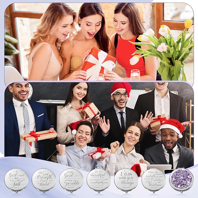 Thyle 12 Pcs Christian Compact Mirror Gifts for Women Bible Verse Bulk Hand Makeup Compact Purse Mirror Inspirational Religious Baptism Gift for Teacher Mother's Day Women Nurse(Purple)