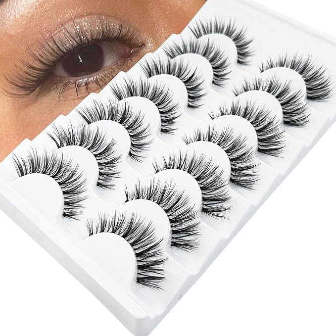 Natural Lashes Wispy False Eyelashes Natural Look NINGLASH Fake Eyelash 14mm Faux 3D Lash Strips 7 Pairs Cat Eye Lash Pack
