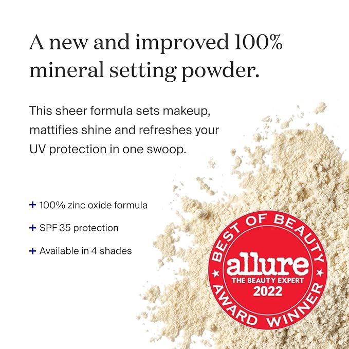 Supergoop! (Re)setting 100% Mineral Powder, Translucent - 0.15 oz - Makeup Setting Powder + Broad Spectrum SPF 35 PA+++ Sunscreen - With Ceramides, Olive Glycerides & Coated Silica Spheres