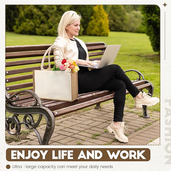 Sweetude 4 Set Jute Burlap Tote Bag with Canvas Makeup Pouch Reusable DIY Craft Blank Gift Bags for Wedding Bridesmaid(Beige)