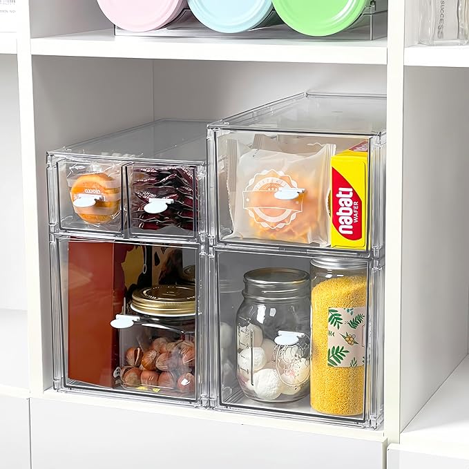 Stackable Storage Drawers Set of 2, Clear Makeup Organizer for Vanity, Acrylic Cosmetic Display Cases, Large Capacity Makeup Organizer Countertop, Undersink, Kitchen Organization and Storage