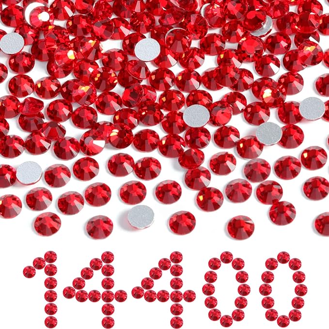 Beadsland Flatback Rhinestones Bulk,14400pcs Red Rhinestones for Crafts Clothes DIY Decoration, Light Siam, SS6, 1.9-2.1mm