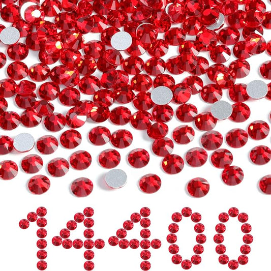 Beadsland Flatback Rhinestones Bulk,14400pcs Red Rhinestones for Crafts Clothes DIY Decoration, Light Siam, SS6, 1.9-2.1mm