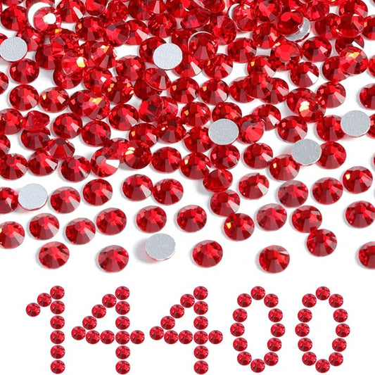 Beadsland Flatback Rhinestones Bulk,14400pcs Red Rhinestones for Crafts Clothes DIY Decoration, Light Siam, SS10, 2.7-2.9mm