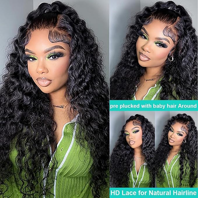 13x6 Lace Front Wigs Human Hair Deep Wave HD Lace Frontal Wigs Human Hair 180% Density Deep Curly Human Hair Wig for Black Women with Baby Hair 22 Inch