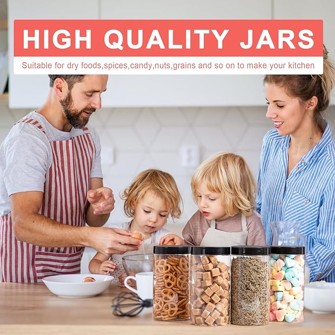 Plastic Jars with Lids 32 oz 6Pack,Empty Clear Plastic Jars with Lids for Storage, Round Leakproof Containers for Nuts,Cookies,Dried Fruit,Small Snacks(32fl.oz,set of 6)