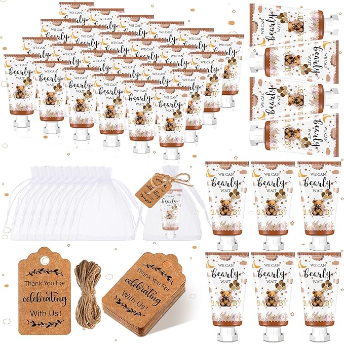 48 Sets Baby Shower Hand Cream Party Favors for Guests Gift Bulk Travel Size Hand Lotion Set for Baby Shower Wedding Christmas(Bear)
