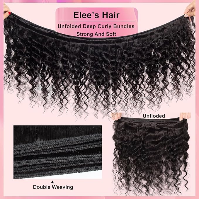 12A Brazilian Deep Wave Human Hair 3 Bundles 18" 18" 18" Pineapple Deep Wave Bundles 100% Unprocessed Virgin Remy Hair Bundles Deep Curly Human Hair Weft for Black Women Natural Color