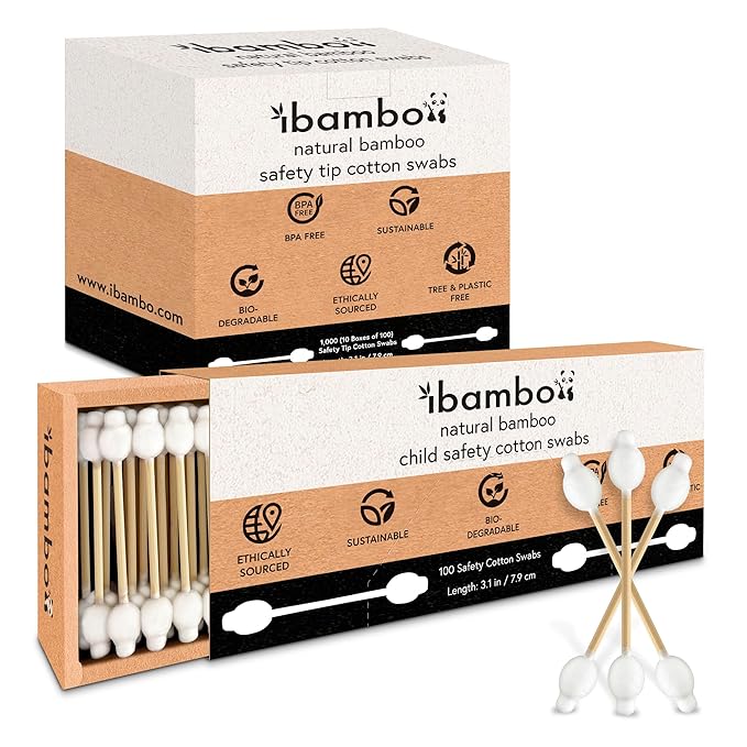 100% Bamboo Swabs for Ears (1000-Pack) - Safety Cotton Swabs for Baby & Personal Care | Safe, Organic Bamboo Baby Ear Cleaner | FSC Certified & Hypoallergenic, Made for All Ages & Pets