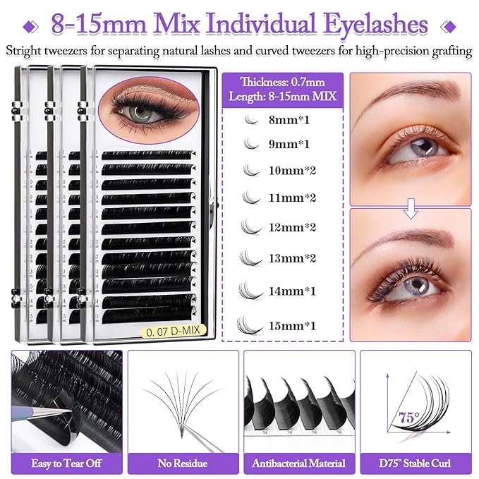 404 Pcs Professional Lash Extension Supplies Kit with Lash Clusters,Lash Fan, Extension Glue,Eyelash Remover,Tweezers, Eyelash Extension Kit for Beginners, Purple