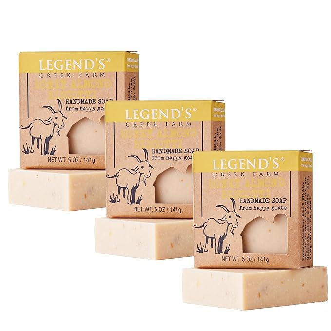 Legend's Creek Farm Goat Milk Soap - Cleansing Moisturizing Soap Bar for Hands and Body - 5 Oz Creamy Lather, Nourishing, Gentle Natural Soap for Sensitive Skin (Honey Almond Biscotti, Pack of 3)
