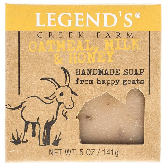 Legend's Creek Farm Goat Milk Soap - Cleansing Moisturizing Soap Bar for Hands and Body - 5 Oz Creamy Lather, Nourishing, Gentle Natural Soap for Sensitive Skin (Oatmeal, Milk & Honey, Pack of 1)