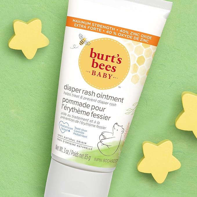 Burt's Bees Baby Diaper Rash Ointment Maximum Strength Cream with 40% Zinc Oxide, 100% Natural Origin, Pediatrician Tested, 3 Oz (Pack of 2)