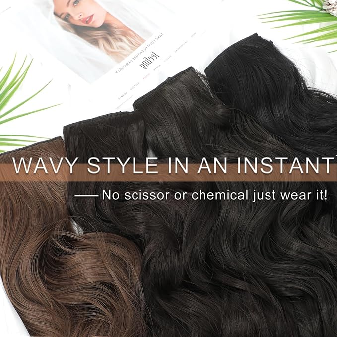 Clip in Hair Extensions for Women - 20 Inch Long Wavy Brown Extensions, 6PCS Dark Brown Hairpieces that Blend Naturally with Your Real Hair (20 Inch, Dark Brown)