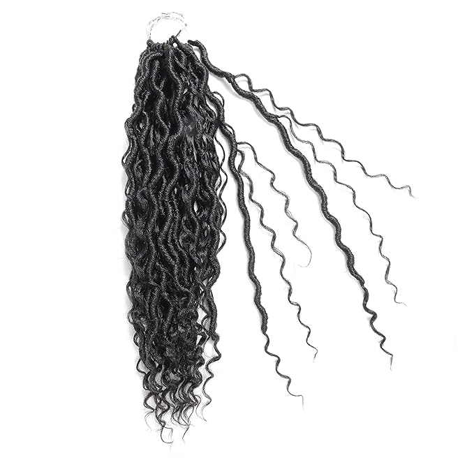 Aipin Goddess Locs Crochet Hair 18 Inch Boho River Locs Hippie Locs Wavy Crochet With Curly Hair In Middle And Ends Braids Hair Extensions (7Packs,18 inch, 1B)