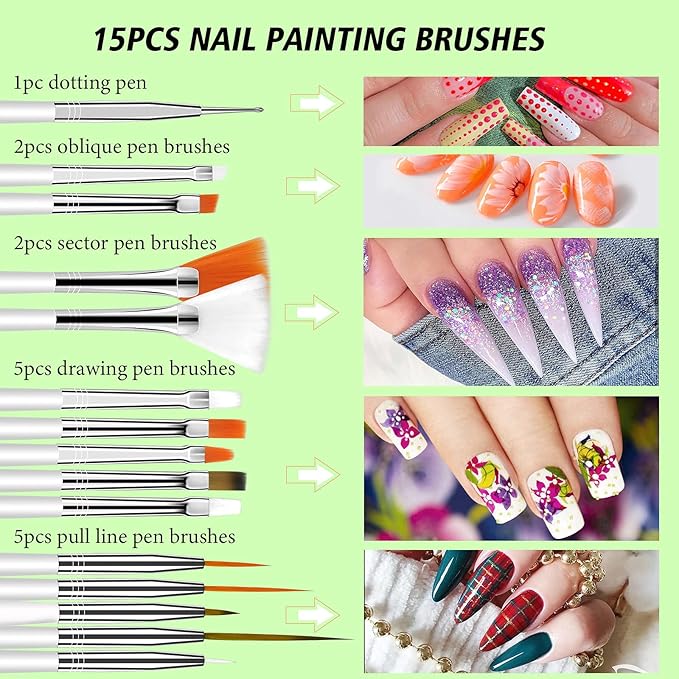 SAVILAND Gel Paint Kit: 48 Colors Nail Art Painting Gel Nail Polish Set with 15pcs Nail Art Brushes for Drawing Painting Home & Salon Manicure DIY