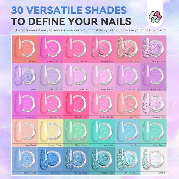 SAVILAND Dip Powder Nail Kit with Drill: 30 Colors Mermaid Dip Nails Powder Starter Kit Dip Powder Liquid Set Dip Base & Top Activator Brush Saver All-in-1 Dip Nail Kit French Nail Art Manicure Salon