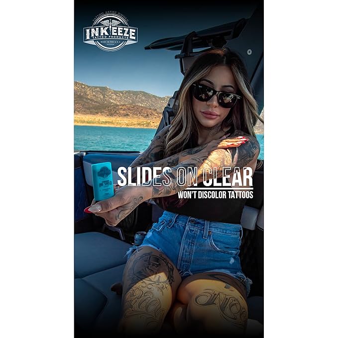 INK-EEZE Tattoo Sunscreen Stick SPF 50, Ink Shield, UVA/UVB Blocking, Dries Clear, Ozone Reef Friendly, Vegan, Made in USA, Coconut, 0.5oz Stick