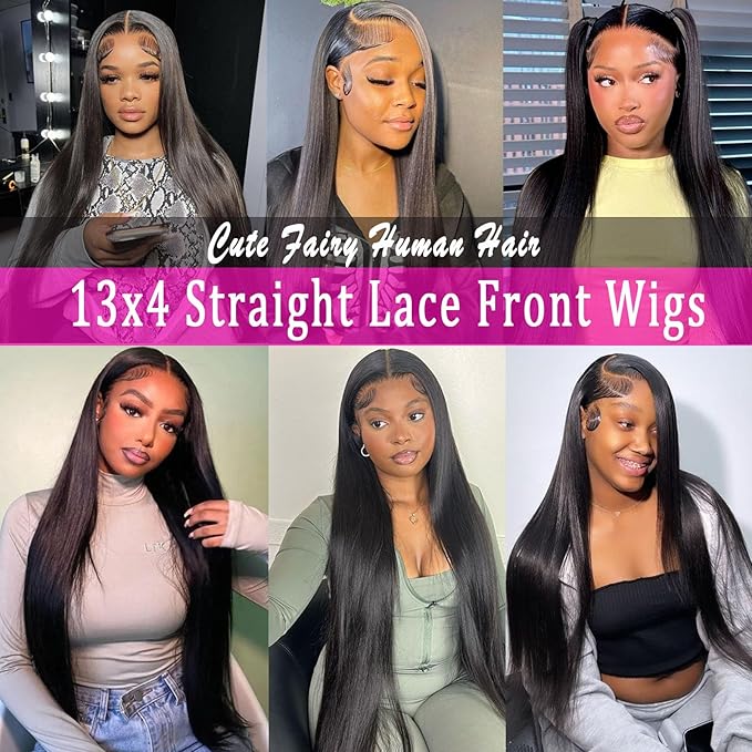 13x4 Lace Front Wigs Human Hair Glueless Straight Lace Front Wigs Human Hair Pre Plucked 24 Inch Human Hair 180% Density HD Transparent Lace Frontal Wigs for Women