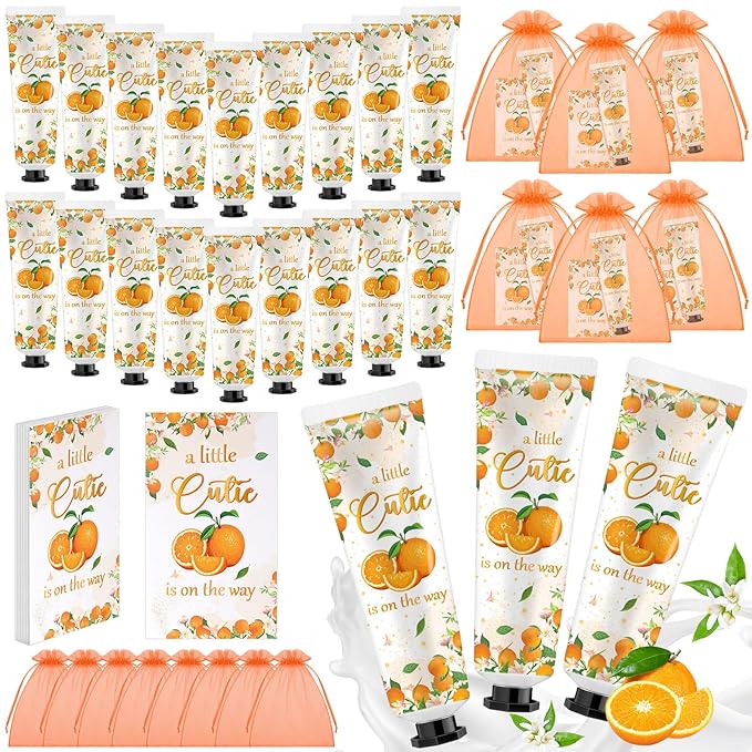 24 Sets Baby Shower Hand Cream Bulk Shower Orange Cutie Favors Bridal Thank You Appreciation Hand Cream for Guests Travel Size Lotion with Organza Bags