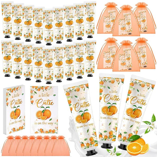 24 Sets Baby Shower Hand Cream Bulk Shower Orange Cutie Favors Bridal Thank You Appreciation Hand Cream for Guests Travel Size Lotion with Organza Bags