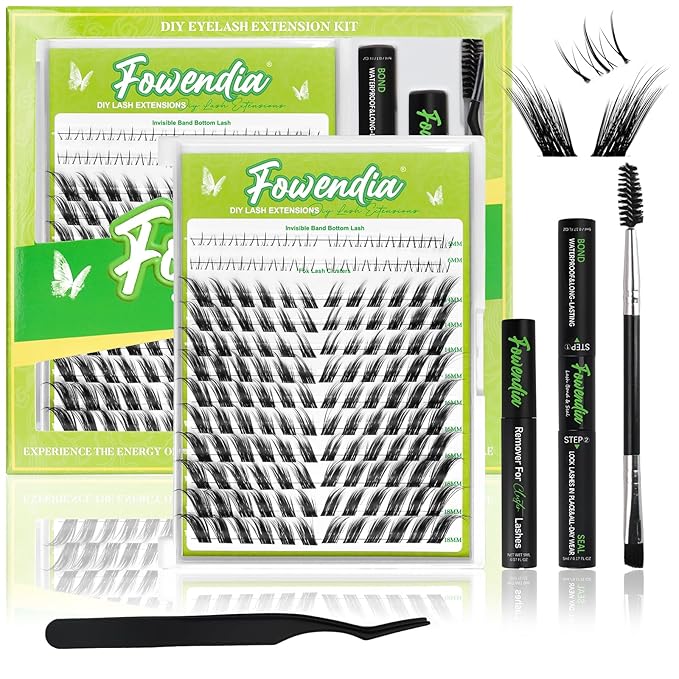 Fox Cat Eye Lash Clusters D Curl DIY Lash Extension Kit and Lash Clusters 8-18mm with Bond, Seal, and Remover - Invisible Band Lashes, Cat Eyelashes Glue-Free Lower Lashes, Fairy Fox-Kit