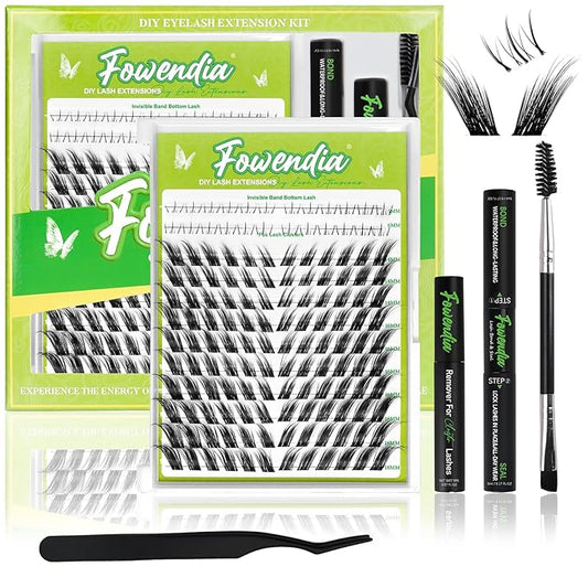 Fox Cat Eye Lash Clusters D Curl DIY Lash Extension Kit and Lash Clusters 8-18mm with Bond, Seal, and Remover - Invisible Band Lashes, Cat Eyelashes Glue-Free Lower Lashes, Fairy Fox-Kit