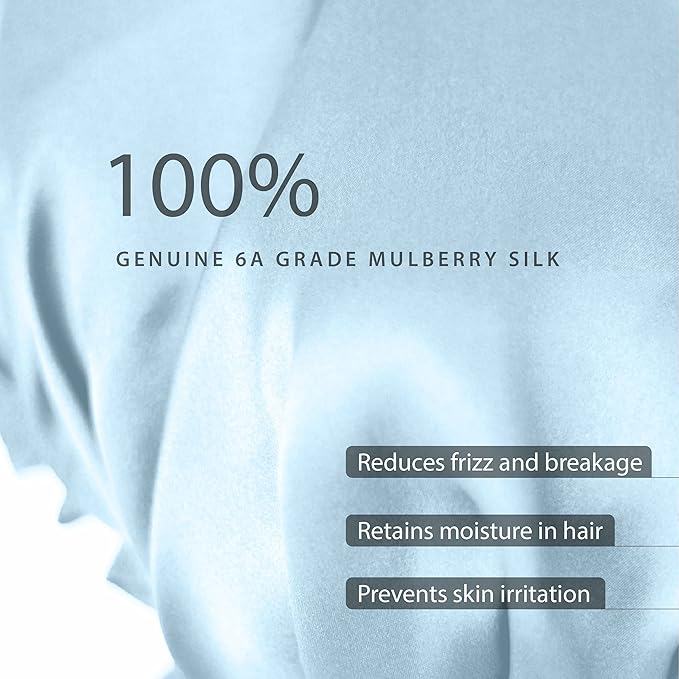 100% Silk Bonnet for Sleeping, Hair Bonnet with Tie Band, Large Silk Sleep Cap for Curly Hair, Silk Hair Wrap for Hair Care (Blue)