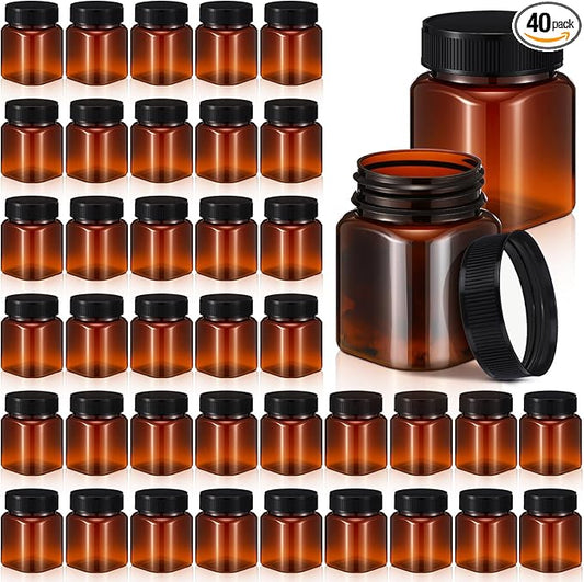 Tanlade 40 Pcs Amber Plastic Jars with Lids Round Cosmetic Containers Amber Jars Refillable Containers for Powder Liquid Food Storage Kitchen Cosmetic Lotion Ointments Creams Essential Oil (4 oz)