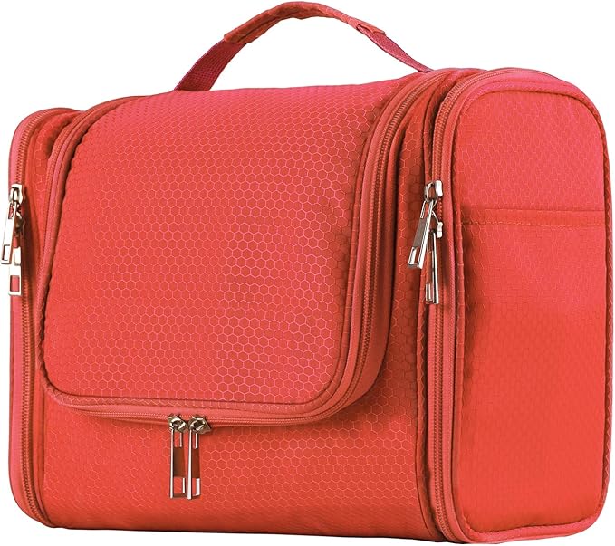 Buruis Large Capacity Toiletry Bag for Women and Men, Hanging Toiletry Organizer Cosmetics Makeup Bag, Water-resistant Dopp Kit Shaving Bags for Full Sized Toiletries, Travel Essentials (Orange)