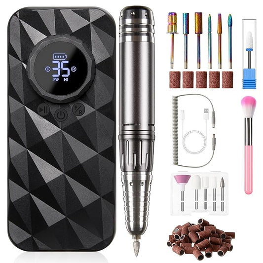 Sunvivi 40000RPM Electric Nail Drill, Rechargeable Nail File Set for Acrylic Nails Gel Polishing, Professional Nail E File Manicure Pedicure Tools with Nail Drill Bits for Home Salon Use