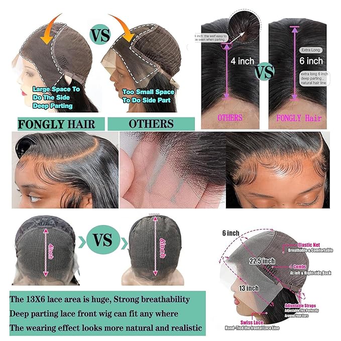 13x6 HD Lace Front Wigs Human Hair Pre Plucked 200% Density Body Wave Lace Frontal Wigs Human Hair for Women 32 Inch Glueless Wigs Human Hair Pre Plucked Natural Black Color