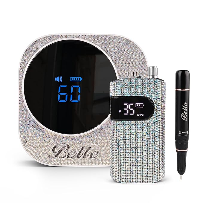 Belle Professional Electric Nail Drill Machine, Sparkly File for Acrylic Nails, UV LED Lamp, 54W Rechargeable Cordless Sparkling Dryer