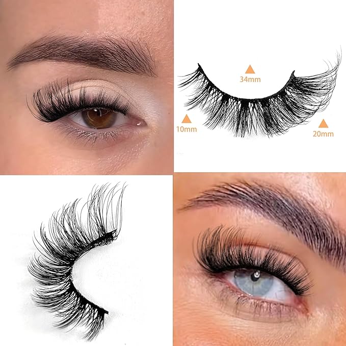 Cat Eye Lash False Eyelashes Strip Lashes Wispy Fake Eyelash Volume 18mm Mink Fluffy Fox Eyelashes Natural Look 12 Pairs Pack