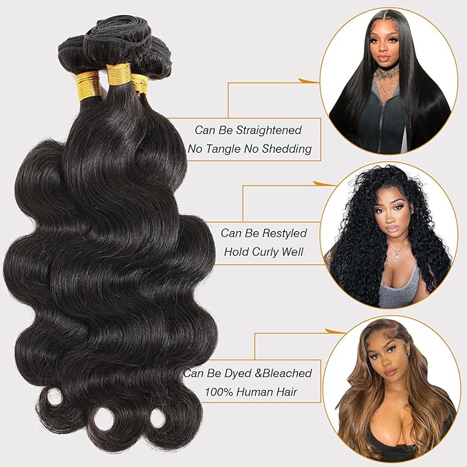 24 26 28 Inch Human Hair Bundles 12A Body Wave Bundles Human Hair Deals Quick Weave Hair Extension Natural Black