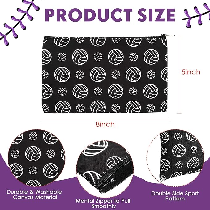 Eccliy 20 Pcs Volleyball Makeup Bags Bulk Sport Team Gifts Volleyball Cosmetic Bag Accessories for Women Toiletry Zipper Pouch Travel Canvas Gifts Stuff for Party Team Players Lover